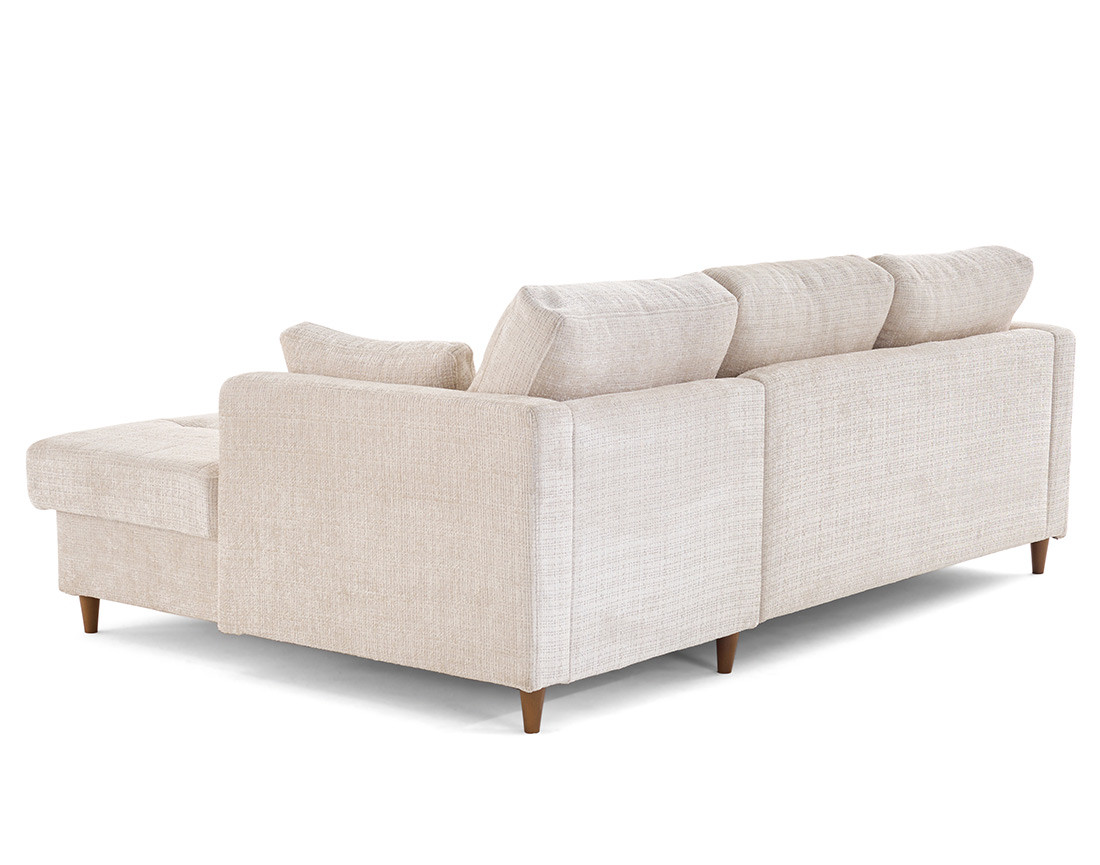 Canapé d'angle droit 4 places convertible avec coffre en velours texturé Anna