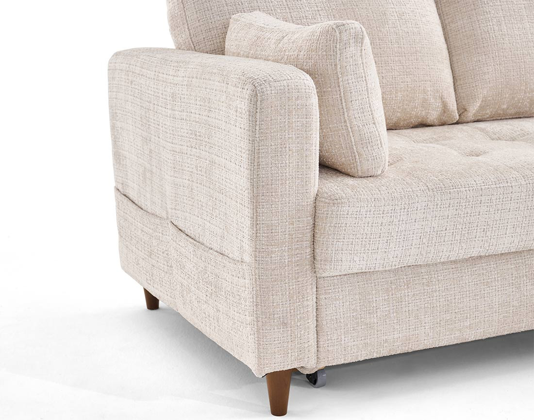 Canapé d'angle droit 4 places convertible avec coffre en velours texturé Anna