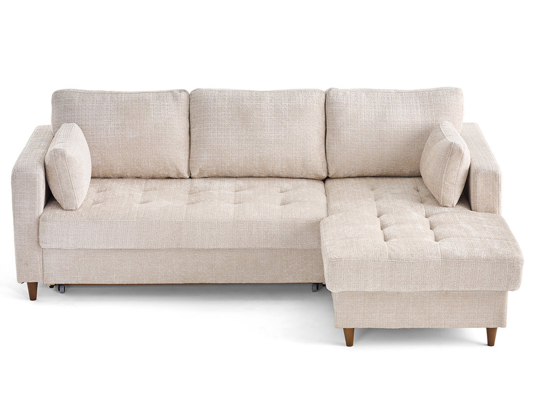 Canapé d'angle droit 4 places convertible avec coffre en velours texturé Anna