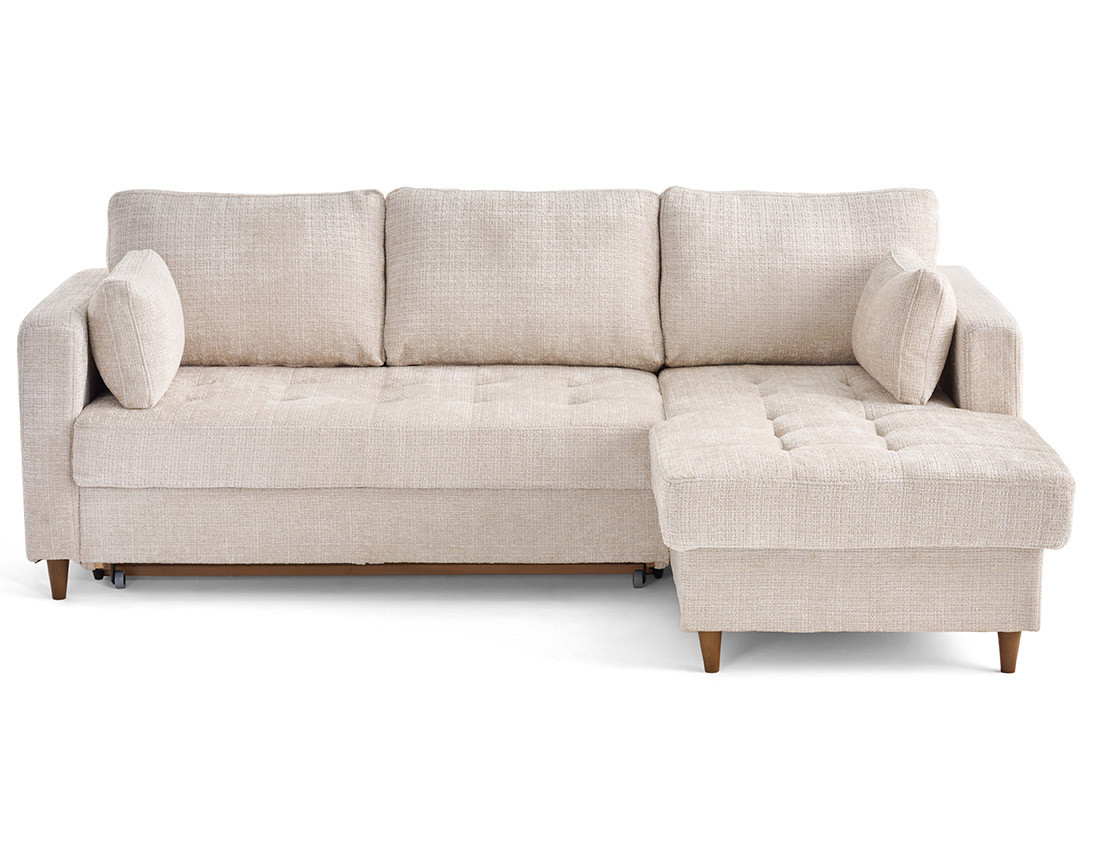 Canapé d'angle droit 4 places convertible avec coffre en velours texturé Anna