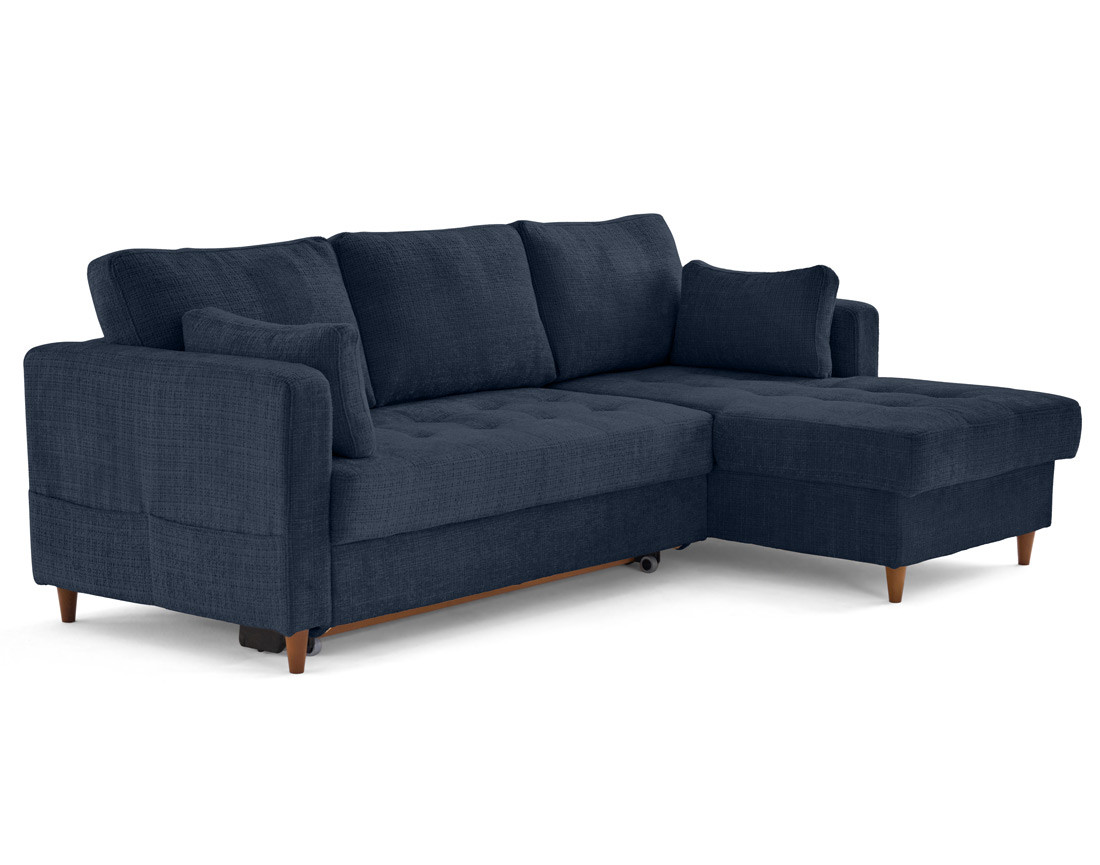 Canapé d'angle droit 4 places convertible avec coffre en velours texturé Anna