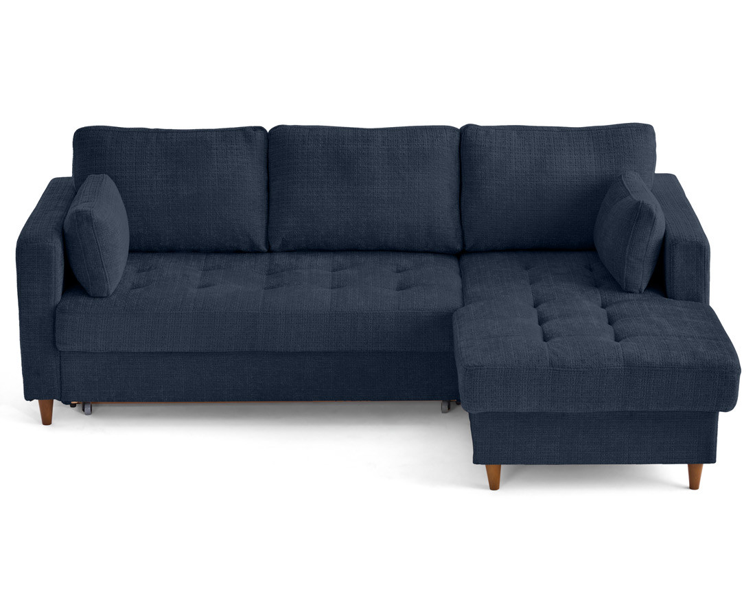 Canapé d'angle droit 4 places convertible avec coffre en velours texturé Anna