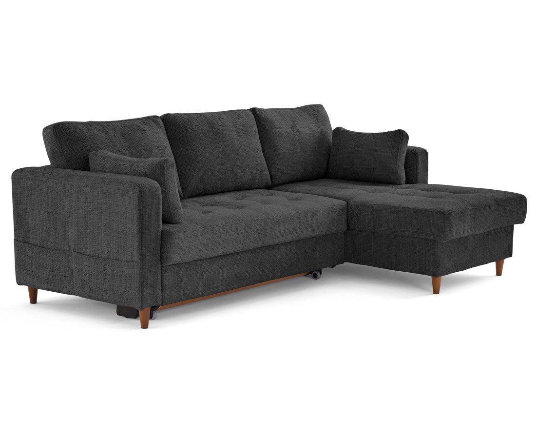 Canapé d'angle droit 4 places convertible avec coffre en velours texturé Anna