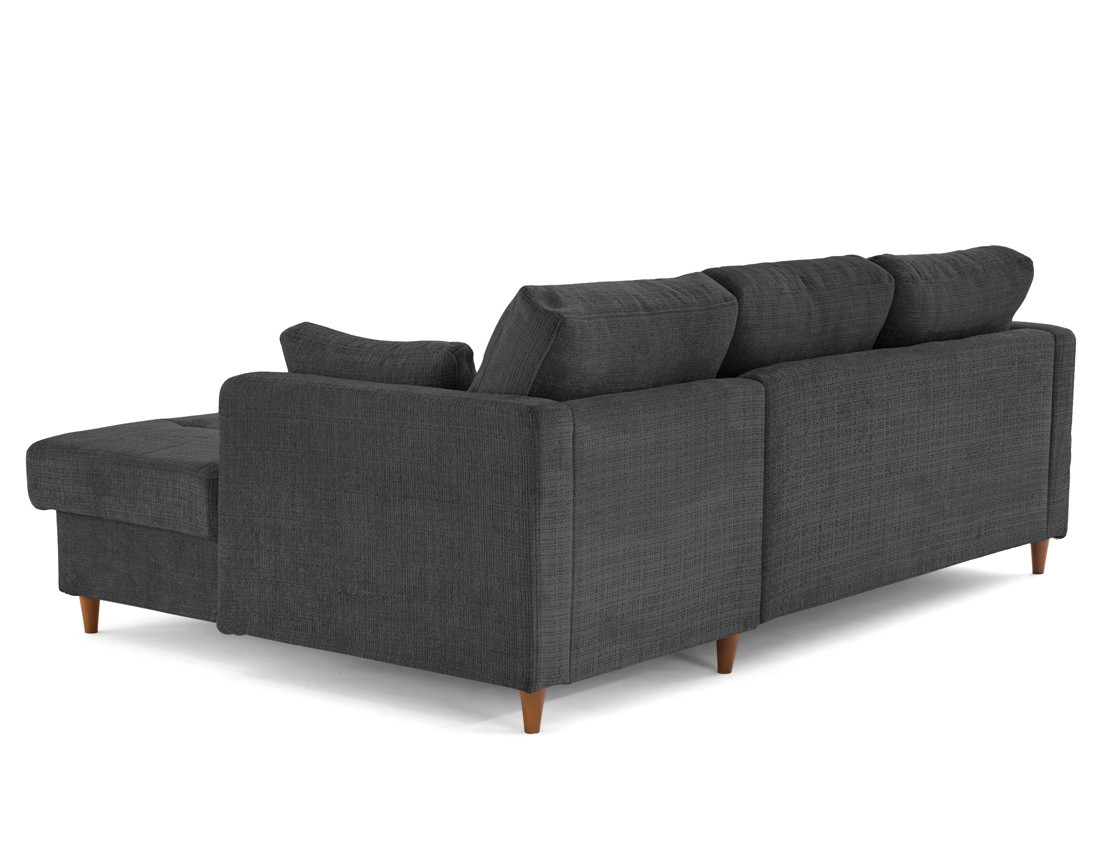 Canapé d'angle droit 4 places convertible avec coffre en velours texturé Anna