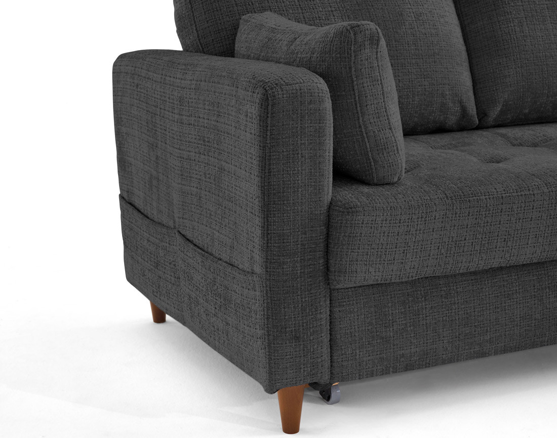 Canapé d'angle droit 4 places convertible avec coffre en velours texturé Anna