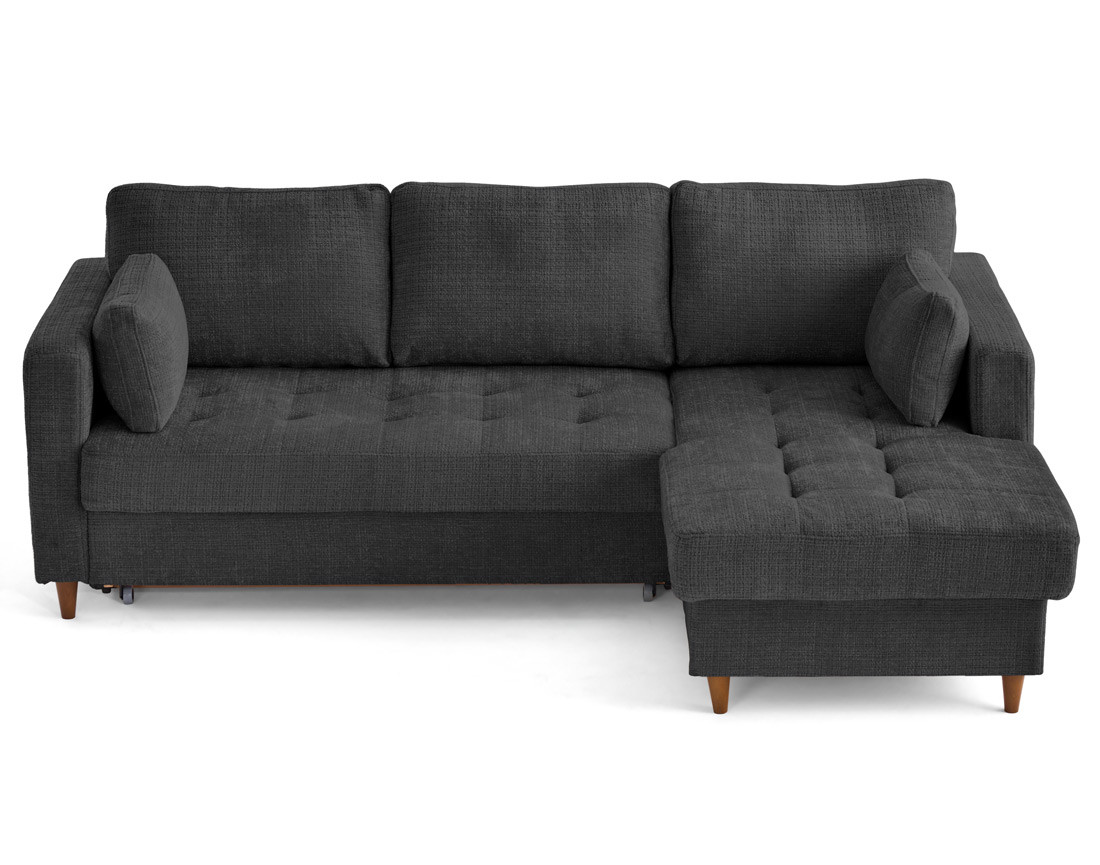 Canapé d'angle droit 4 places convertible avec coffre en velours texturé Anna