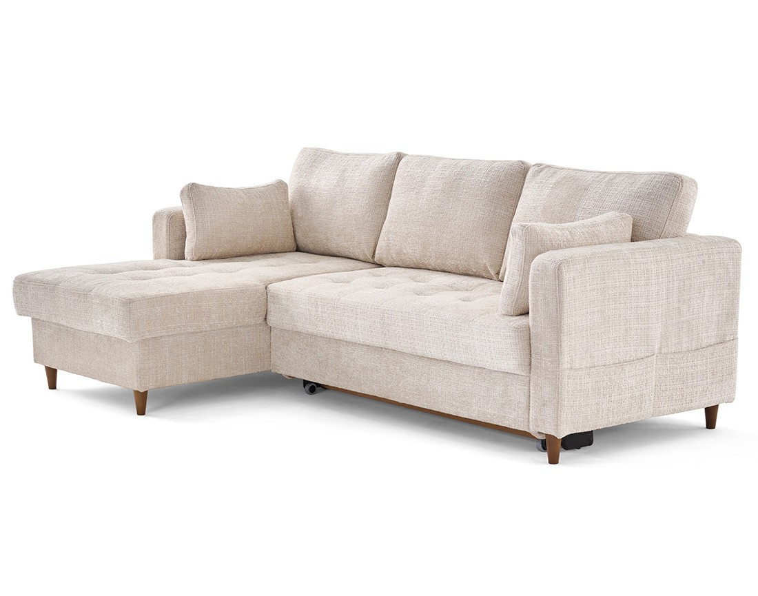 Canapé d'angle gauche 4 places convertible avec coffre en velours texturé Anna Canapé d'angle gauche 4 places convertible avec coffre en velours texturé Anna