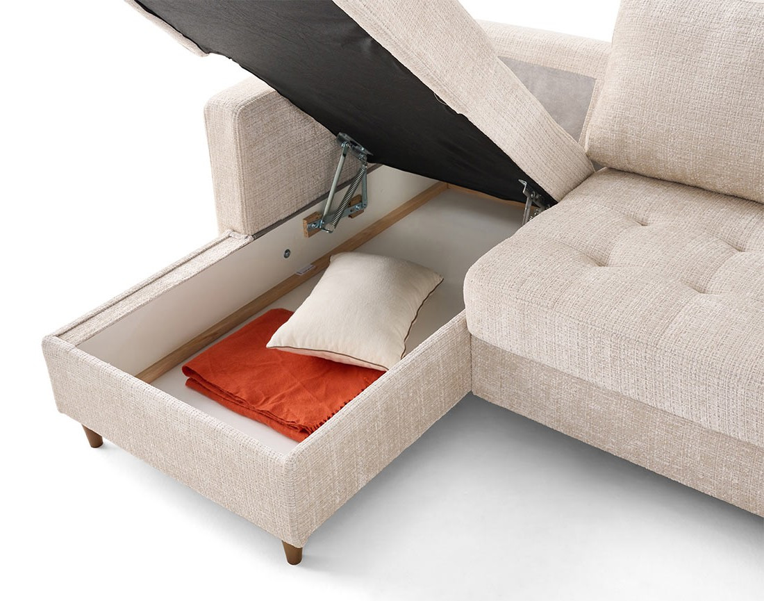 Canapé d'angle gauche 4 places convertible avec coffre en velours texturé Anna Canapé d'angle gauche 4 places convertible avec coffre en velours texturé Anna