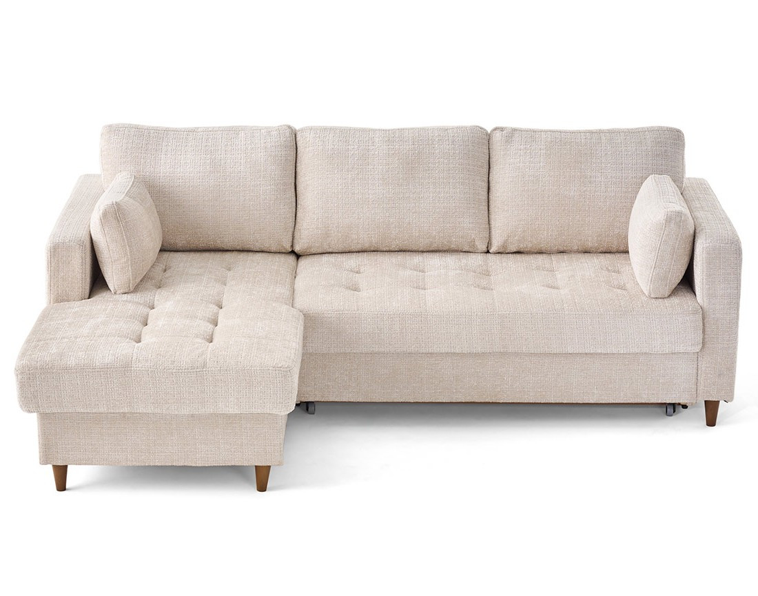 Canapé d'angle gauche 4 places convertible avec coffre en velours texturé Anna Canapé d'angle gauche 4 places convertible avec coffre en velours texturé Anna