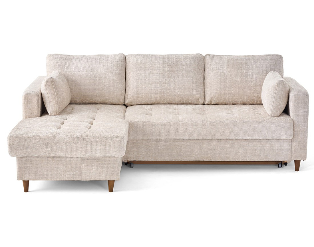 Canapé d'angle gauche 4 places convertible avec coffre en velours texturé Anna Canapé d'angle gauche 4 places convertible avec coffre en velours texturé Anna