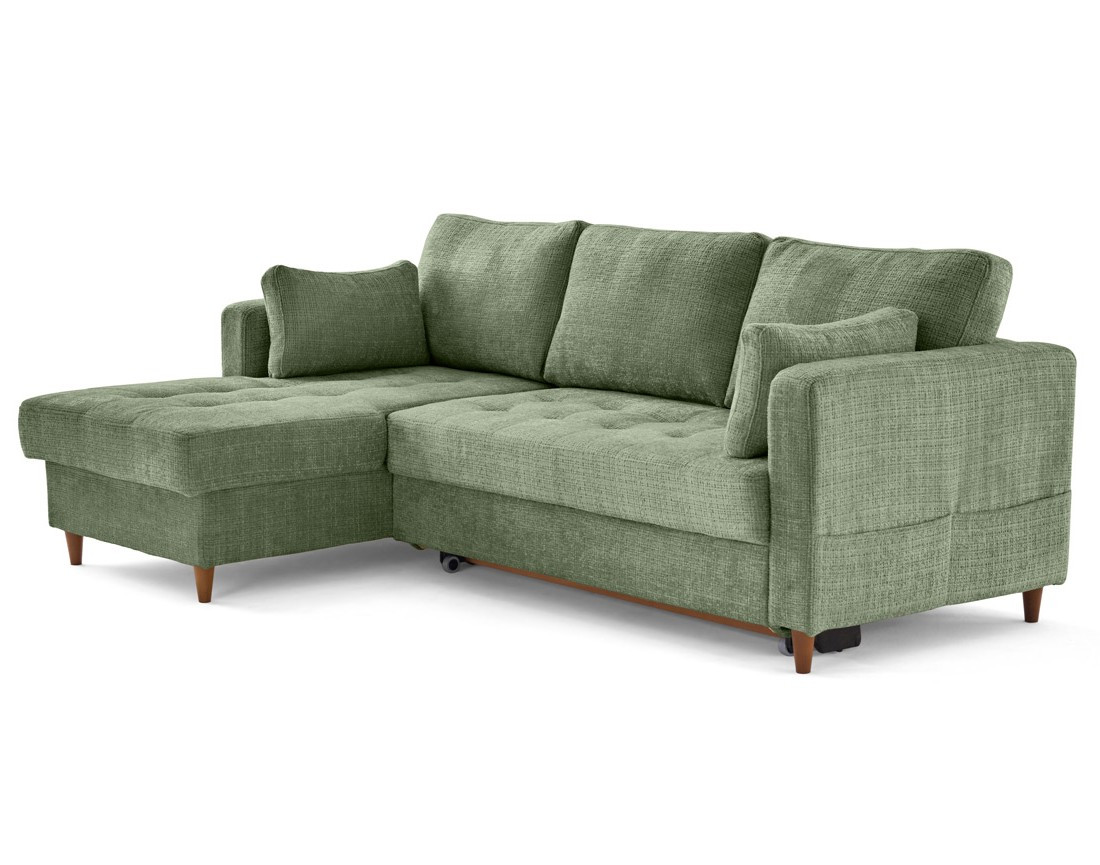 Canapé d'angle gauche 4 places convertible avec coffre en velours texturé Anna