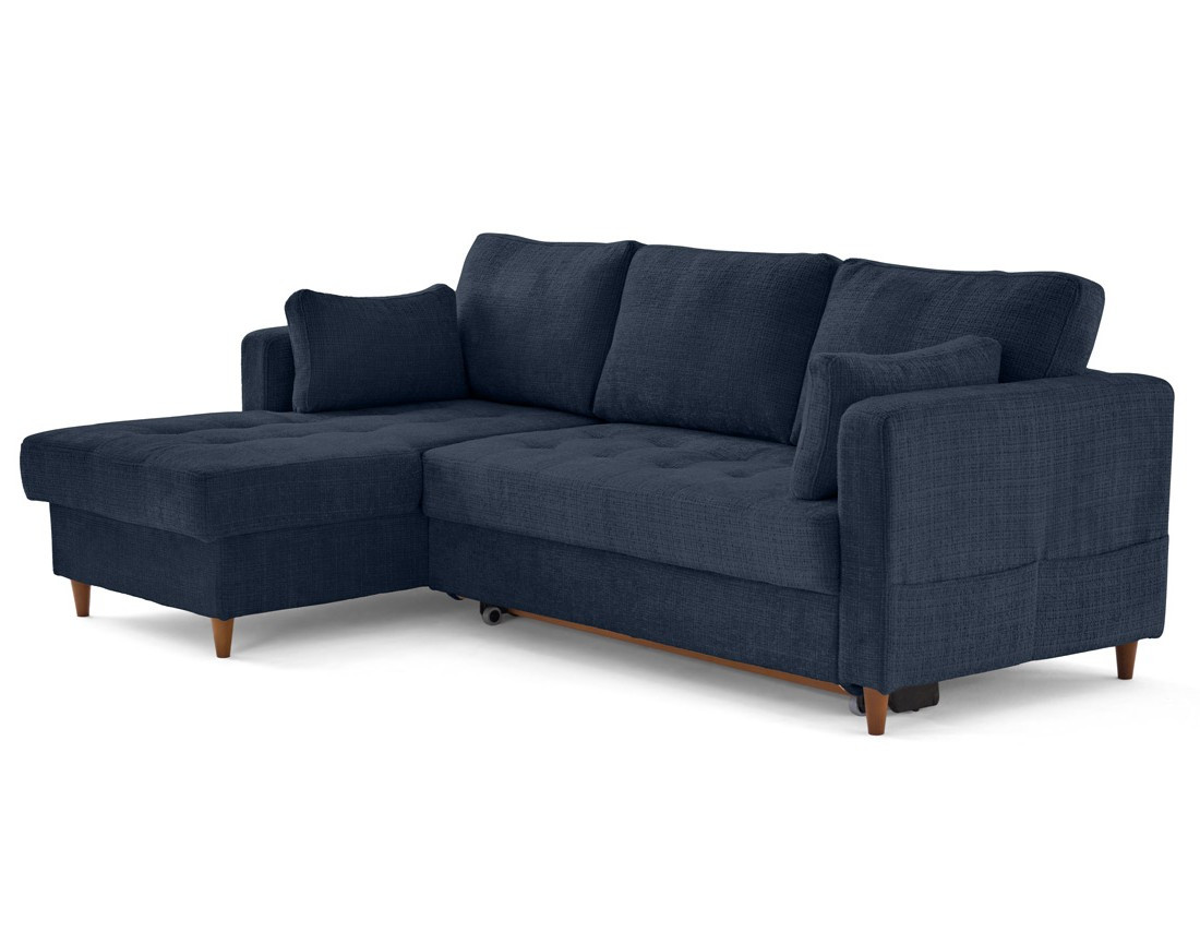 Canapé d'angle gauche 4 places convertible avec coffre en velours texturé Anna