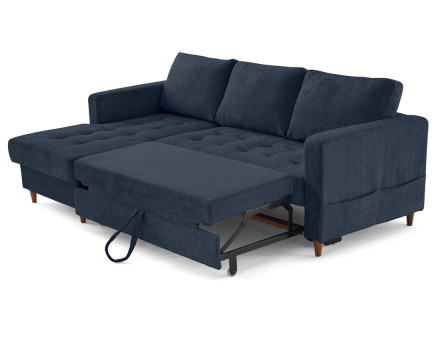 Canapé d'angle gauche 4 places convertible avec coffre en velours texturé Anna