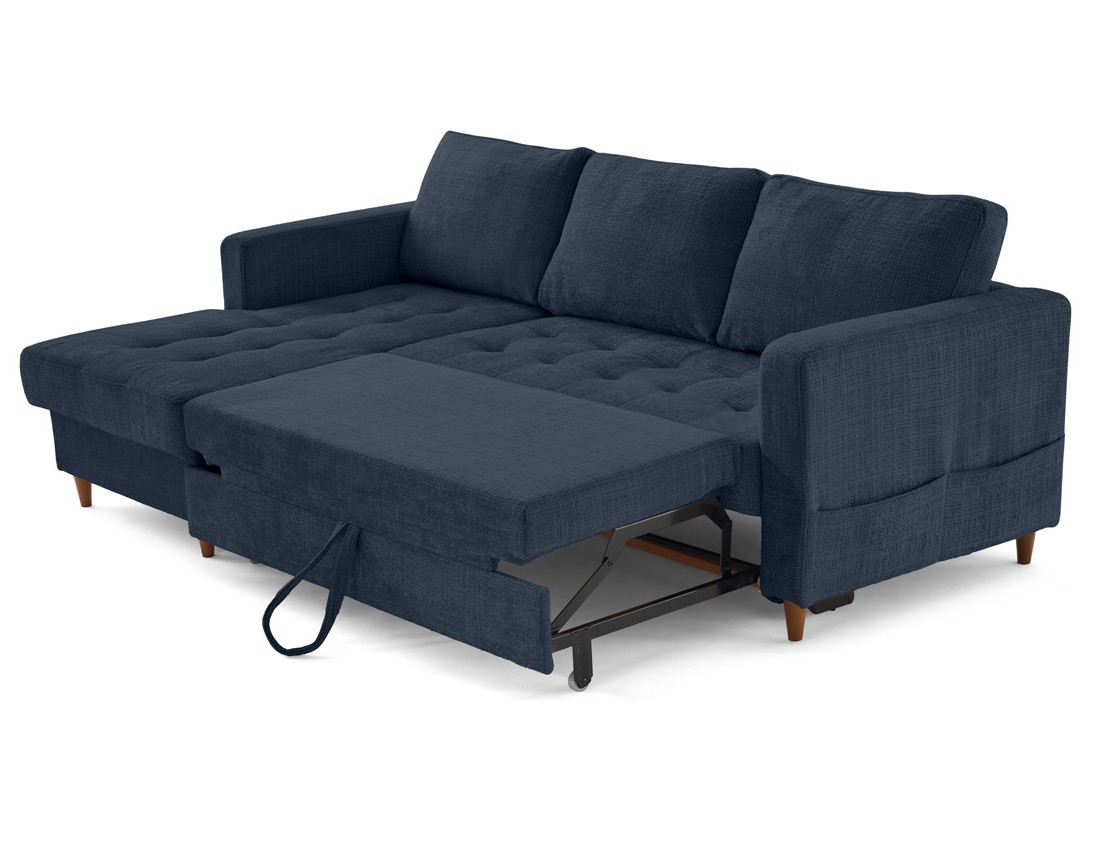 Canapé d'angle gauche 4 places convertible avec coffre en velours texturé Anna