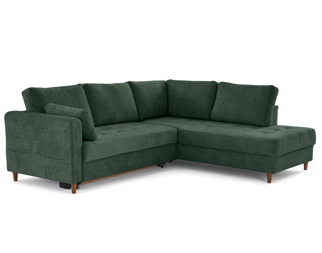 Canapé d'angle droit 5 places convertible en velours texturé Anna