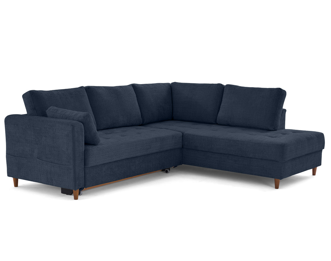 Canapé d'angle droit 5 places convertible en velours texturé Anna