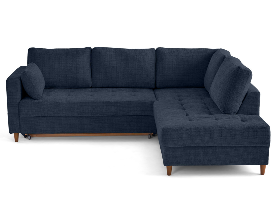 Canapé d'angle droit 5 places convertible en velours texturé Anna