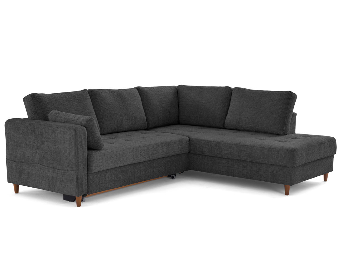 Canapé d'angle droit 5 places convertible en velours texturé Anna