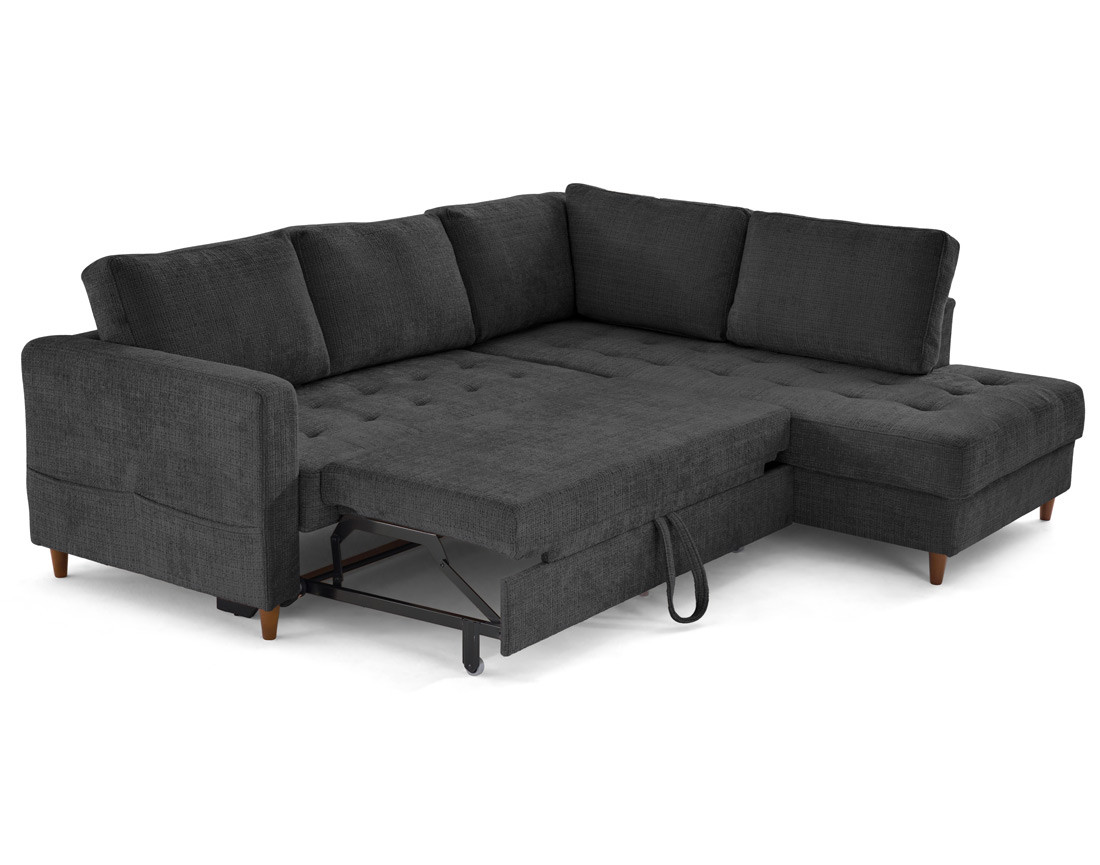 Canapé d'angle droit 5 places convertible en velours texturé Anna