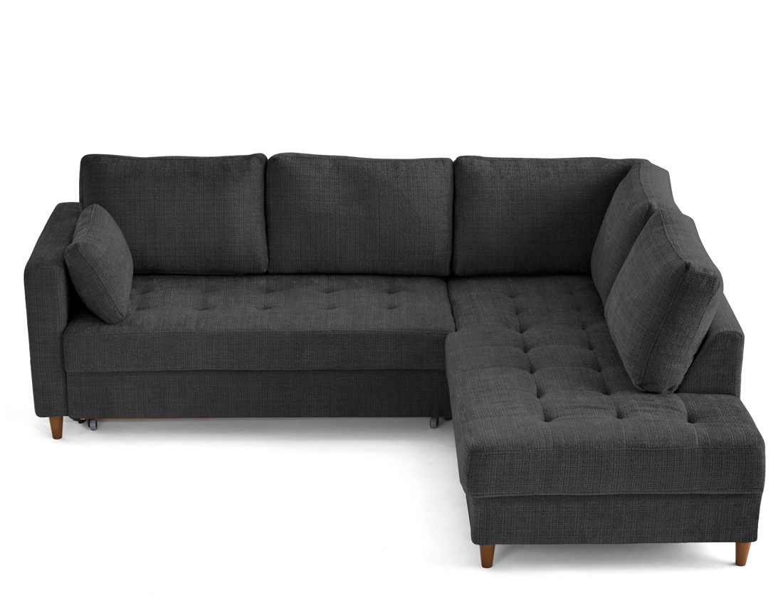 Canapé d'angle droit 5 places convertible en velours texturé Anna