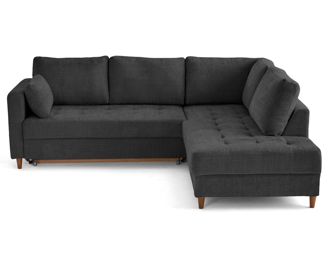 Canapé d'angle droit 5 places convertible en velours texturé Anna