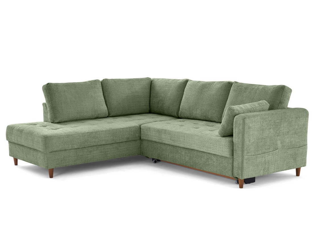 Canapé d'angle gauche 5 places convertible en velours texturé Anna