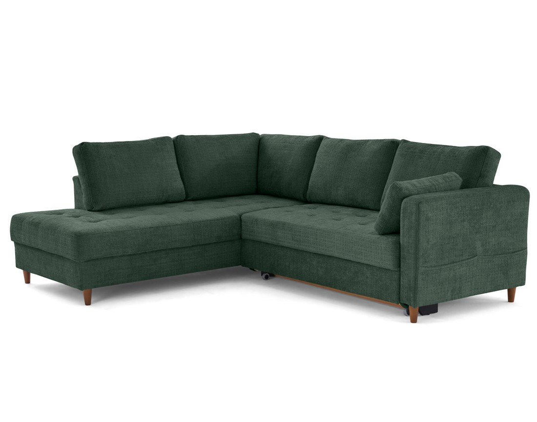 Canapé d'angle gauche 5 places convertible en velours texturé Anna