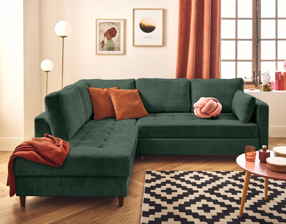 Canapé d'angle gauche 5 places convertible en velours texturé Anna