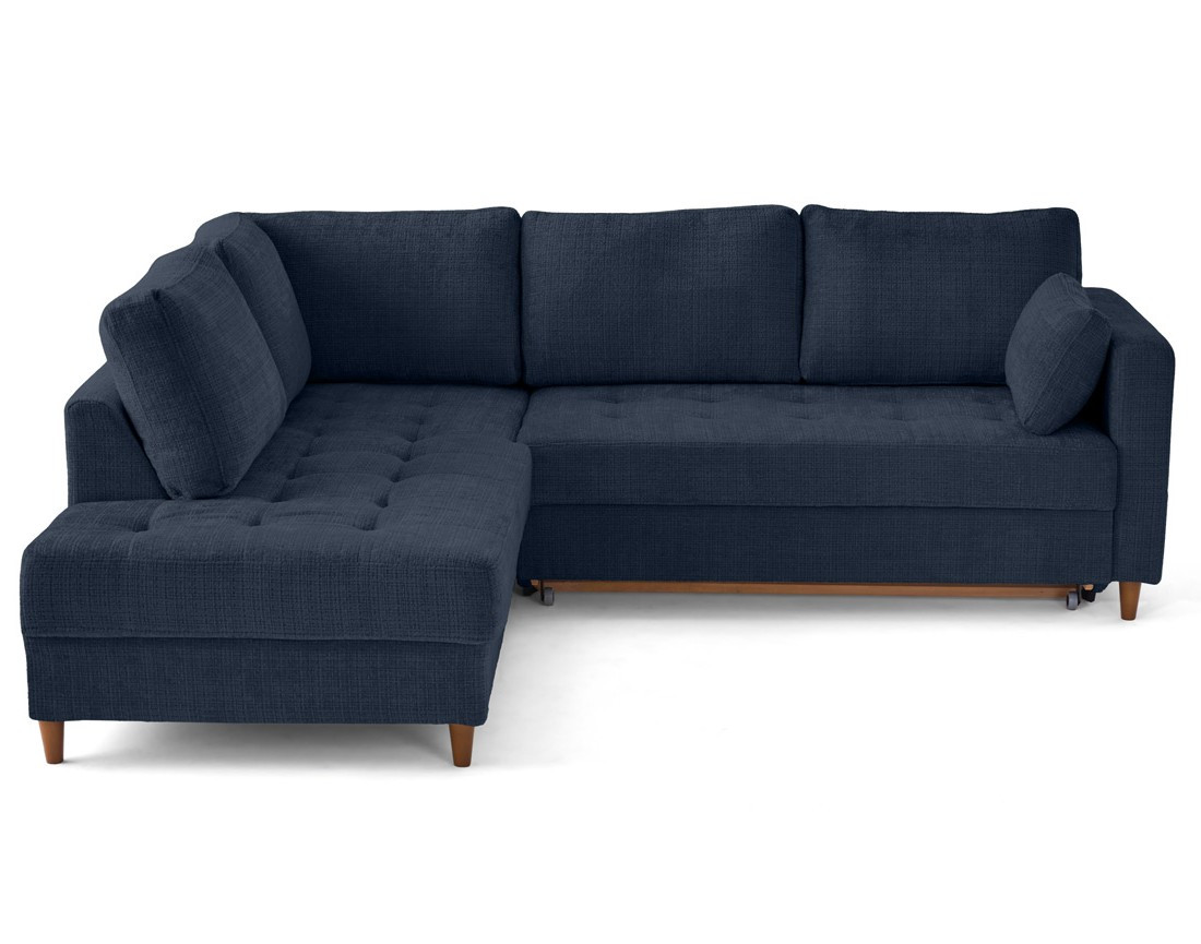 Canapé d'angle gauche 5 places convertible en velours texturé Anna