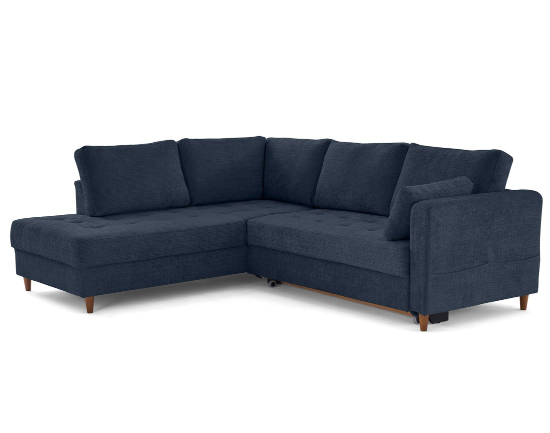 Canapé d'angle gauche 5 places convertible en velours texturé Anna