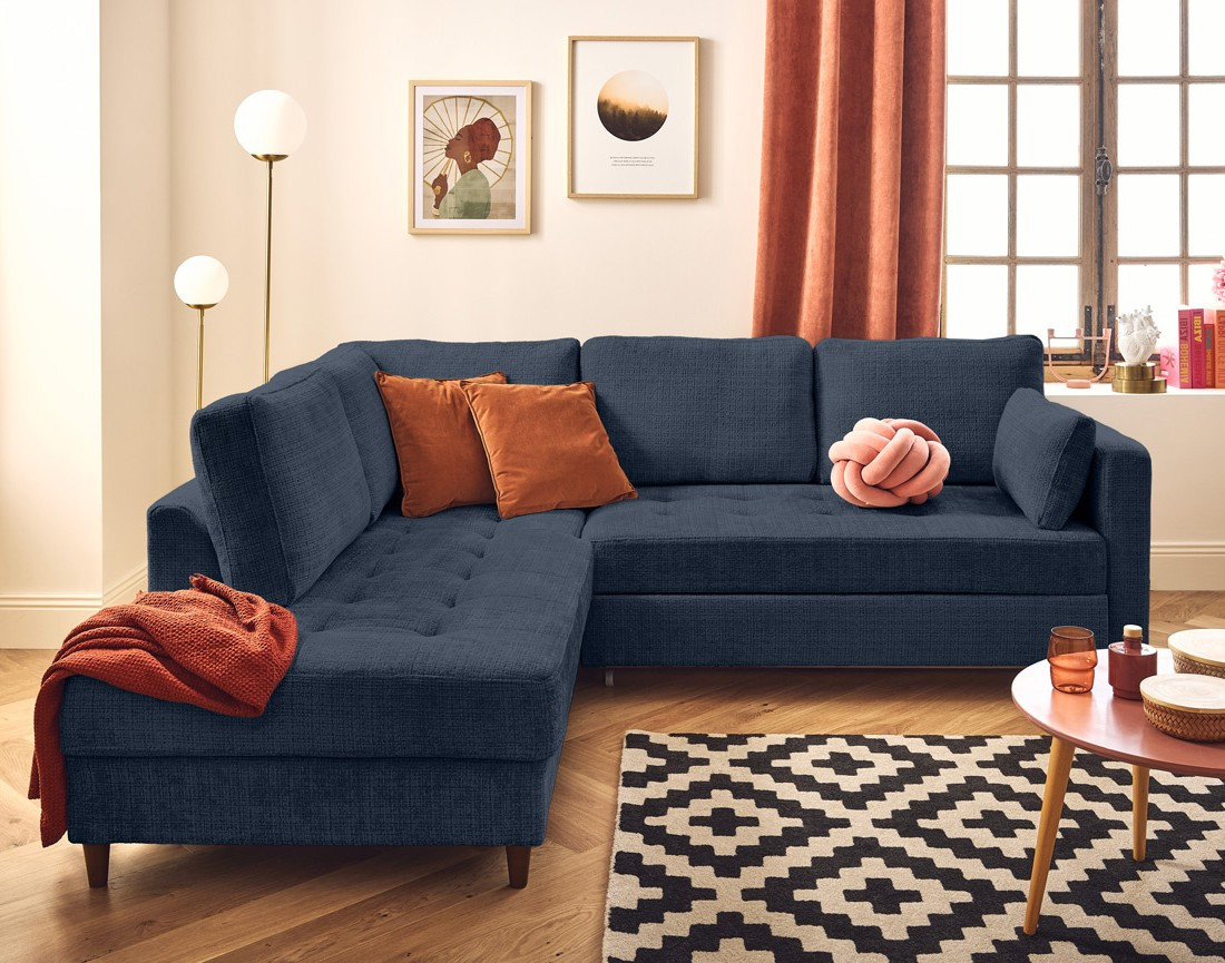 Canapé d'angle gauche 5 places convertible en velours texturé Anna