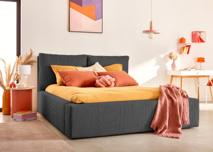 Lit coffre 180x200 en velours côtelé sommier inclus Pivoine