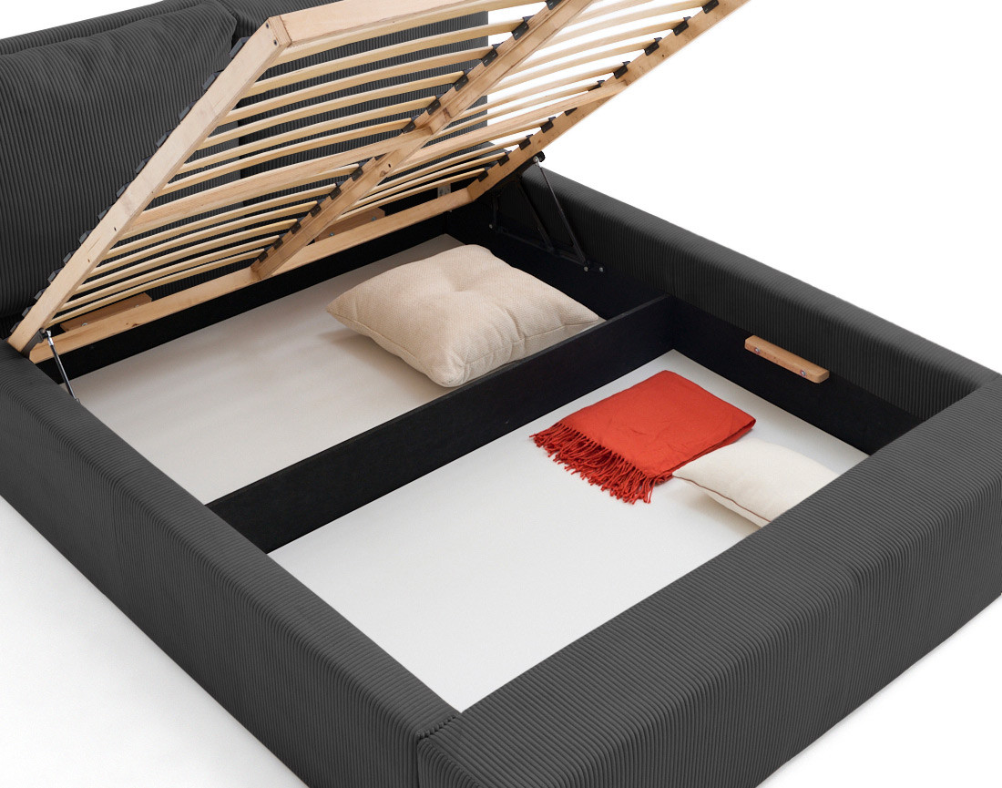 Lit coffre 180x200 en velours côtelé sommier inclus Pivoine