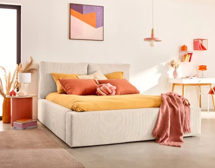 Lit coffre 180x200 en velours côtelé sommier inclus Pivoine