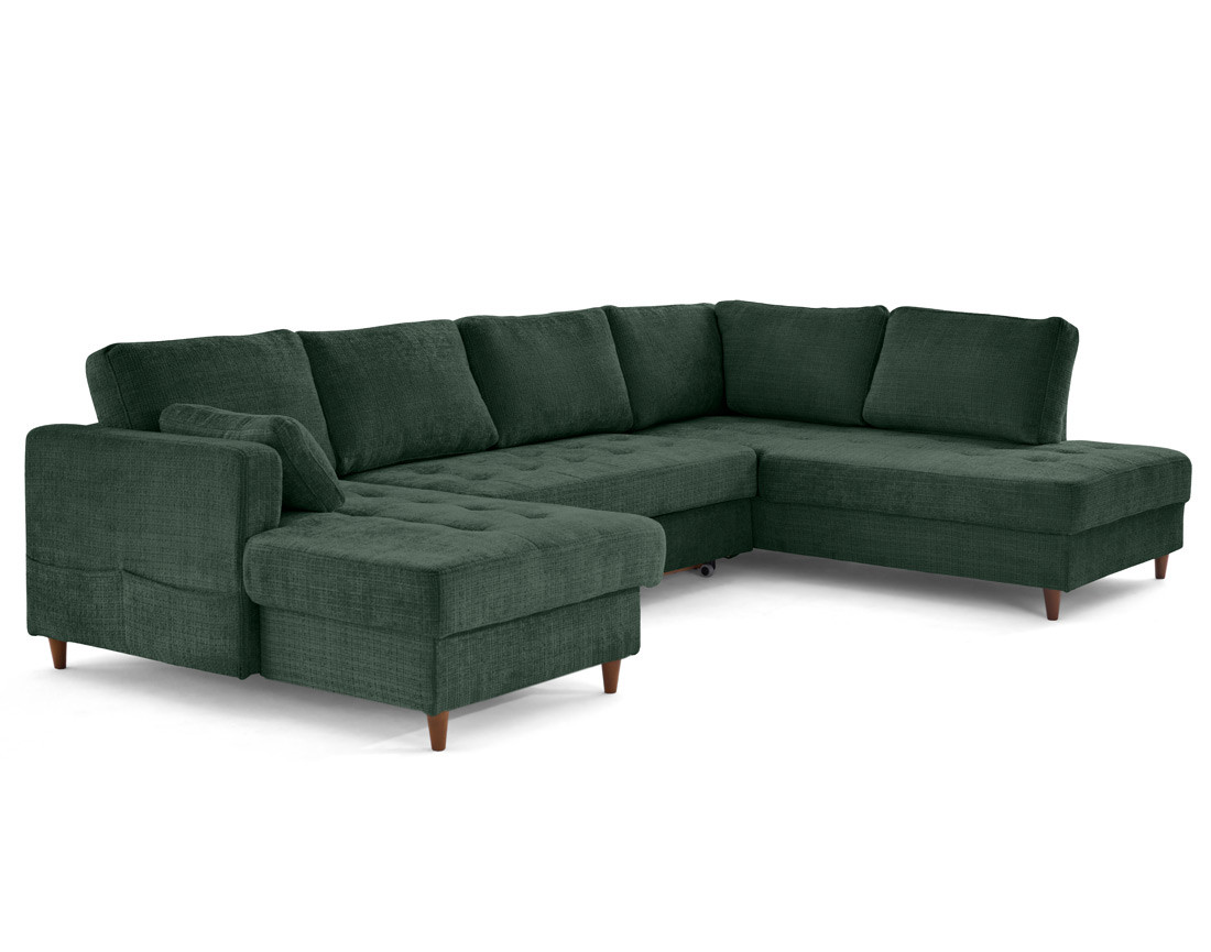 Canapé panoramique d'angle droit 7 places convertible avec coffre en velours texturé Anna