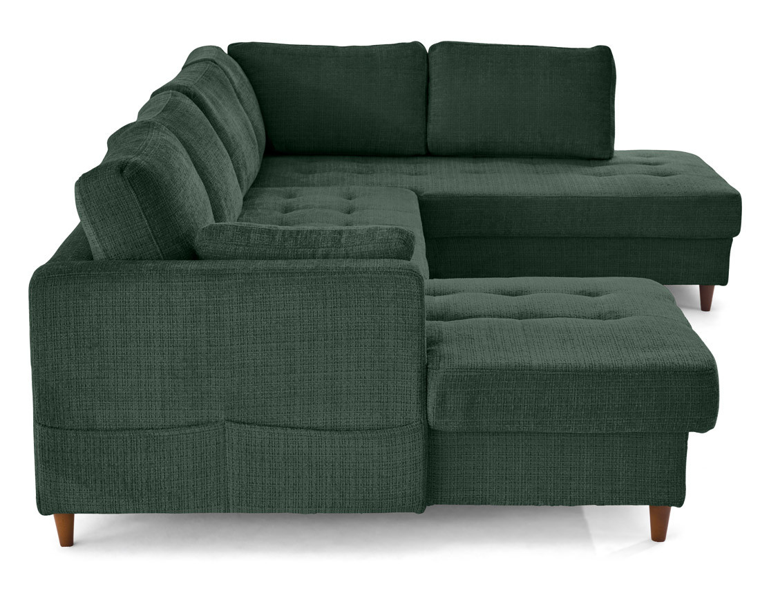 Canapé panoramique d'angle droit 7 places convertible avec coffre en velours texturé Anna