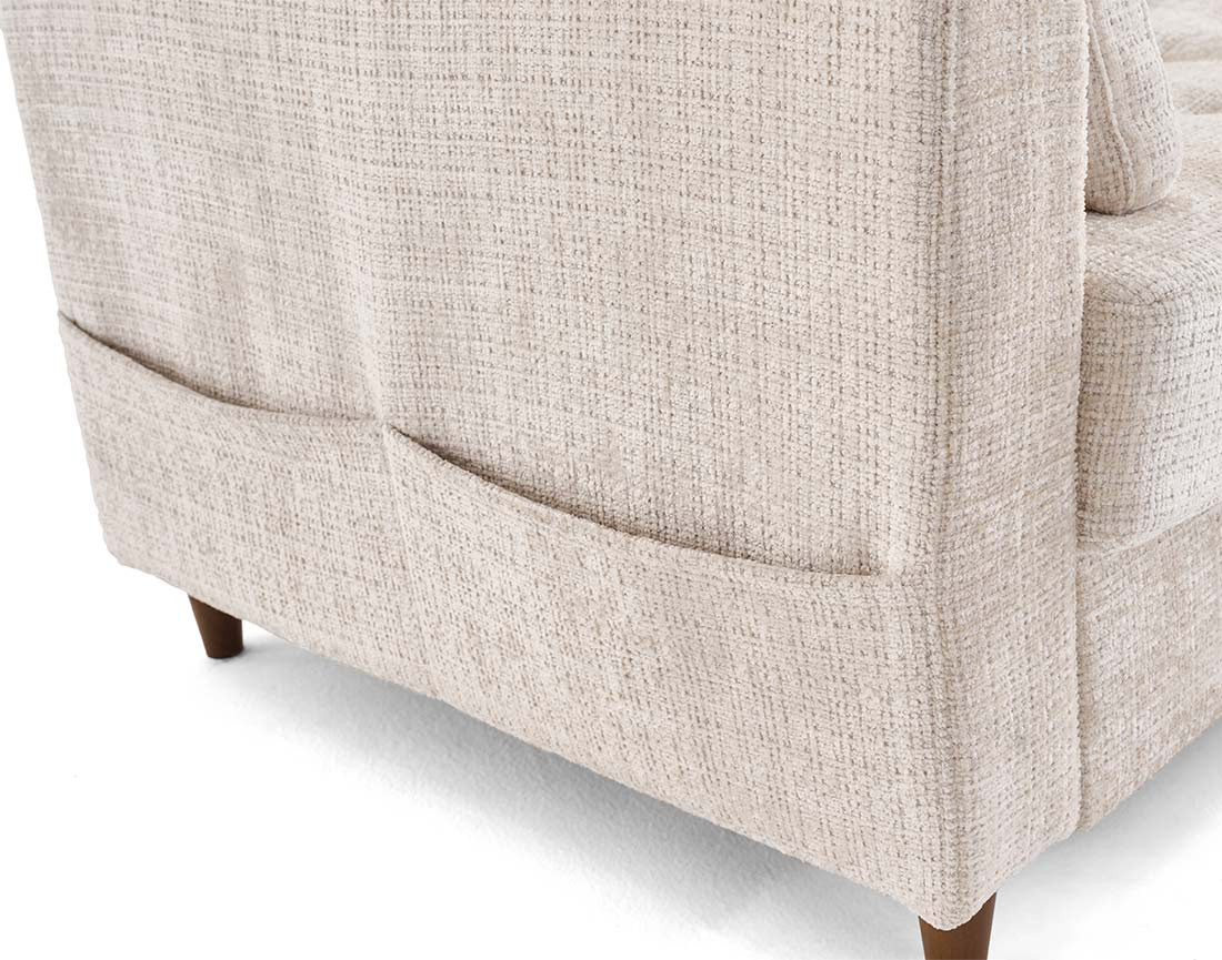 Canapé panoramique d'angle droit 7 places convertible avec coffre en velours texturé Anna