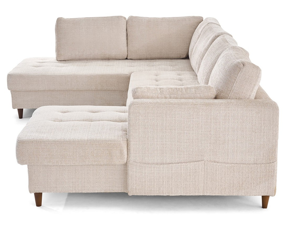 Canapé panoramique d'angle gauche 7 places convertible avec coffre en velours texturé Anna