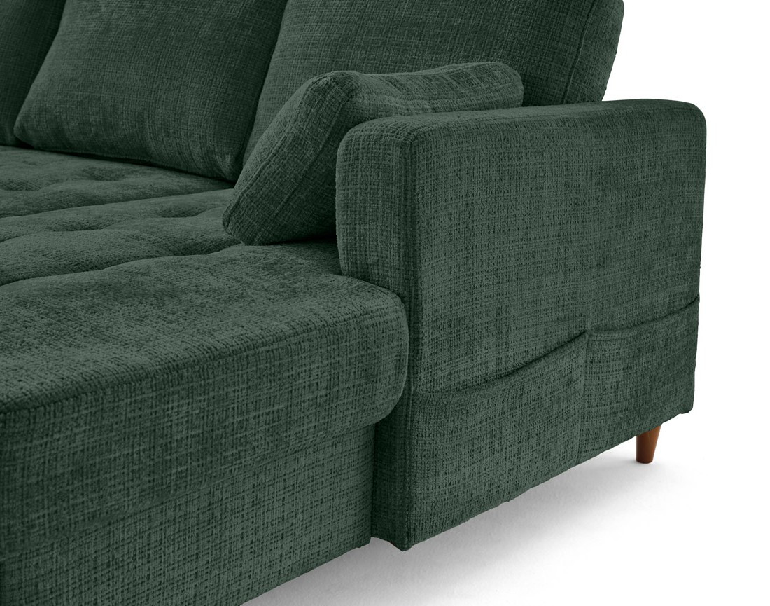 Canapé panoramique d'angle gauche 7 places convertible avec coffre en velours texturé Anna