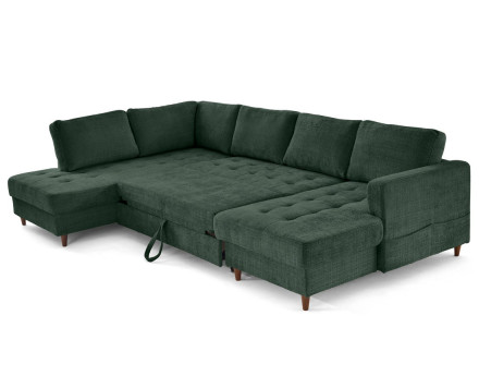 Canapé panoramique d'angle gauche 7 places convertible avec coffre en velours texturé Anna