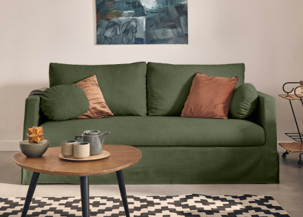 Canapé droit déhoussable 3 places en tissu Serena