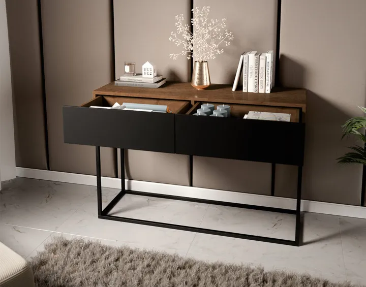 Console bois et noir 2 tiroirs 120 cm Roman