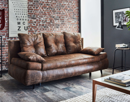 Larson - Canapé droit 3 places convertible - avec coffre de rangement - style industriel