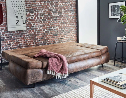 Larson - Canapé droit 3 places convertible - avec coffre de rangement - style industriel