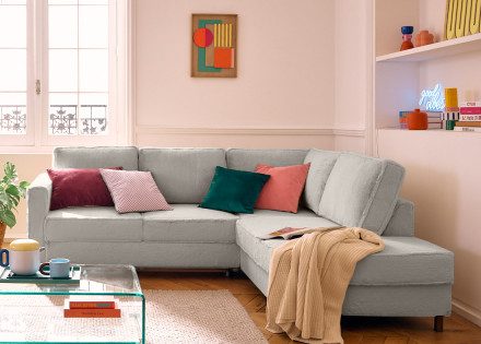 Canapé d'angle droit 5 places convertible en fausse fourrure Jake