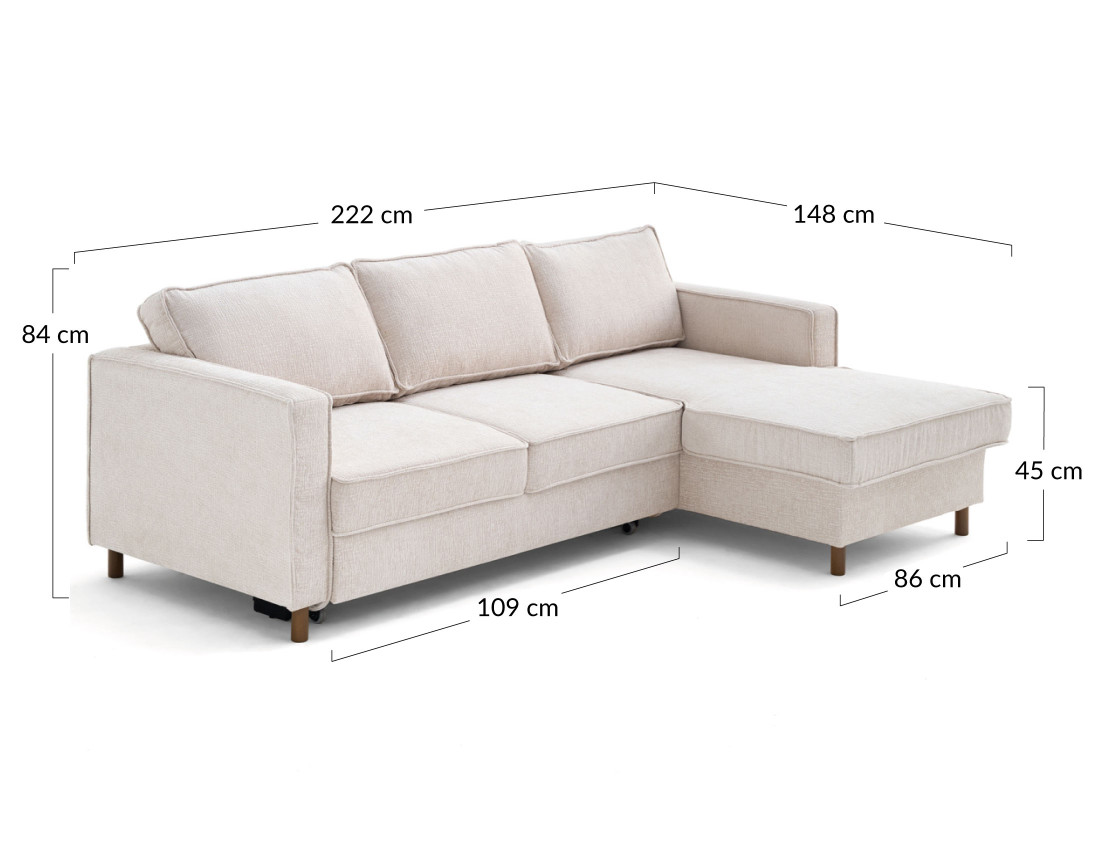 Canapé d'angle droit 4 places convertible en tissu velours relief Jake