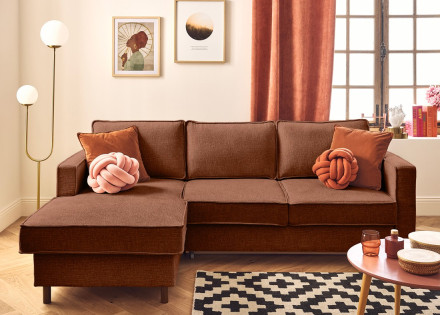 Canapé d'angle gauche 4 places convertible en tissu velours relief Jake
