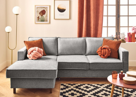 Canapé d'angle gauche 4 places convertible en tissu velours relief Jake