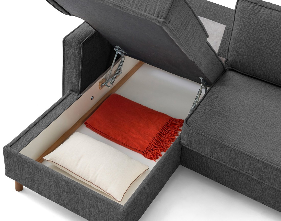 Canapé d'angle gauche 4 places convertible en tissu velours relief Jake