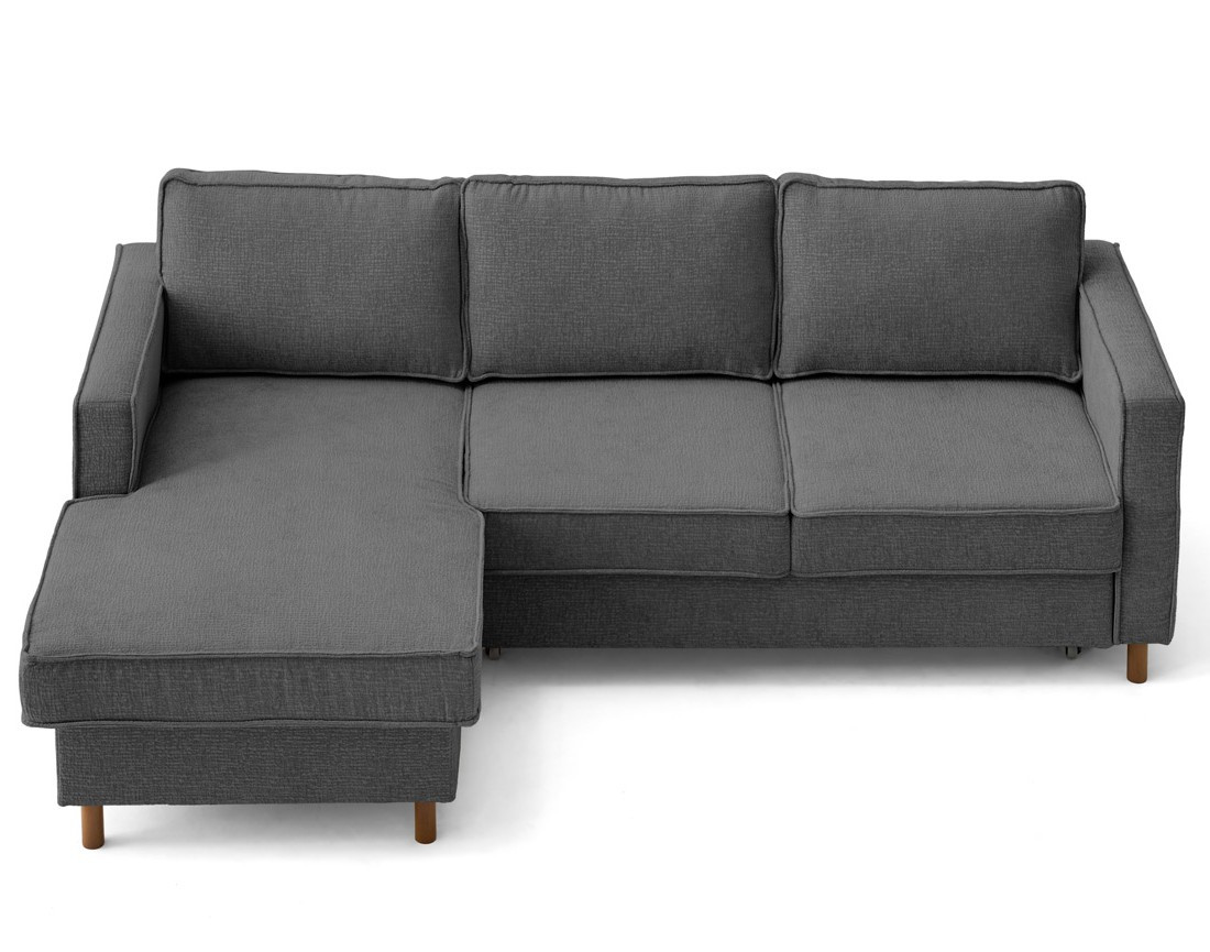 Canapé d'angle gauche 4 places convertible en tissu velours relief Jake